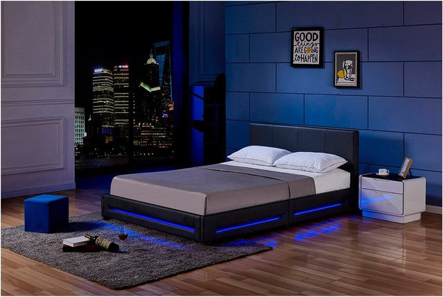 Modernes gepolstertes LED Bett ASTEROID von HOME DELUXE in Schwarz mit Unterbettbeleuchtung B/T: 160 x 200 cm - Bild 1