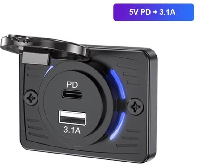 YJMP Dual-USB Autoladegerät mit QC3.0 und PD Schnellladung, 12V-24V Steckdosenpanel-Adapter mit Schiebekappe für LKW, Wohnmobil und Wohnwagen, Schwarz - Bild 1