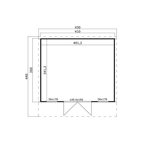 Lasita Blockbohlenhaus Sicily Gartenhaus mit Vordach, Unbehandelt, braun, B/H/T: 430 x 228 x 440 cm - Bild 3