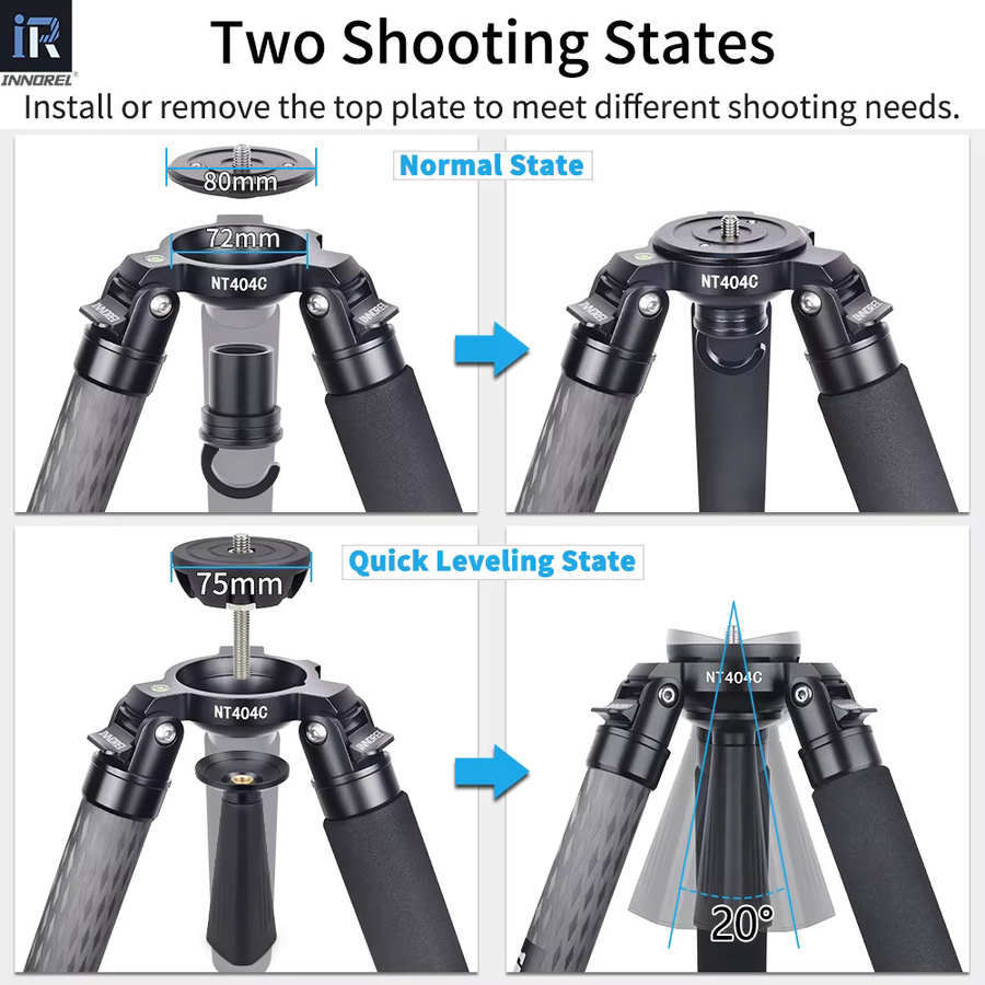 INNOREL NT404C Professionelles Schwerlast-Kamerastativ aus Kohlefaser in Schwarz mit 40mm Rohrdurchmesser und 30kg Traglast - Bild 4