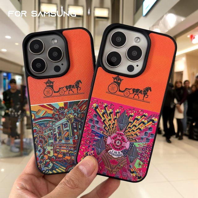 Luxuriöse Vintage-Handyhülle aus Leder für Samsung Galaxy S25, S24 und S23 Ultra Plus in Orange mit Anti-Drop-Schutz - Bild 1