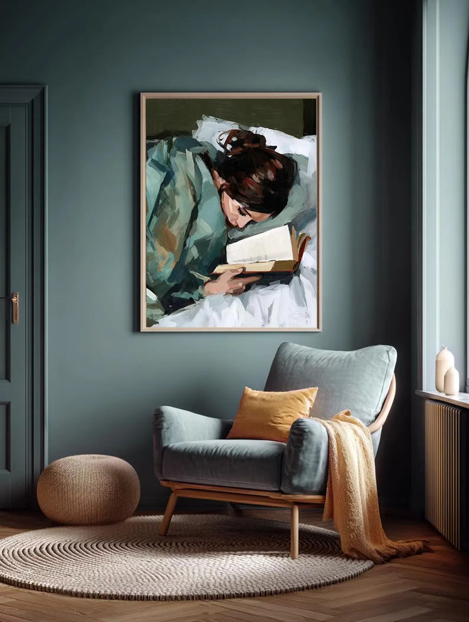 Abstrakte Wandkunst SHENCHEN mit lesendem Mädchen in Mehrfarbig für moderne Schlafzimmerdekoration - Bild 2