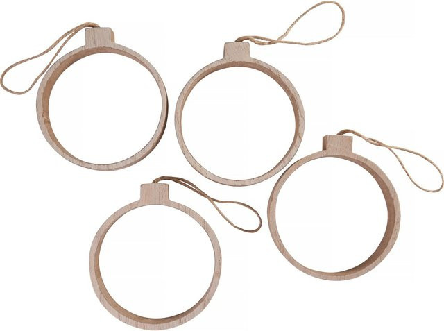 VBS Anhänger Baumkugeln in Beige, 4er-Set aus MDF-Holz mit Juteband - Bild 1