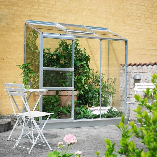 Halls Gewächshaus Altan mit 3 Sektionen aus Aluminium und Blankglas, silberfarben, B/T: 194 x 69 cm - Bild 1