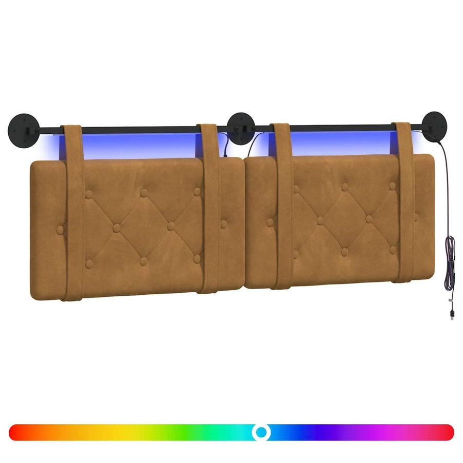 vidaXL Hängendes Kopfteil aus Samt mit integrierter LED-Beleuchtung in Braun, B: 150 cm, H: 55 cm, T: 7 cm - Bild 2