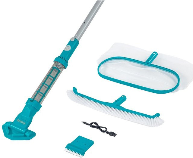 Bestway AquaSurge Poolpflege-Set in Türkis mit akkubetriebenem Poolroboter, Kescher und Poolbürste für Aufstellpools bis 610 cm - Bild 1