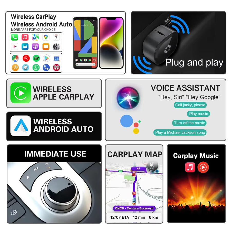 Icreative Mini Kabelloser CarPlay & Android Auto Adapter 2-in-1 Dongle in Schwarz - Bild 4