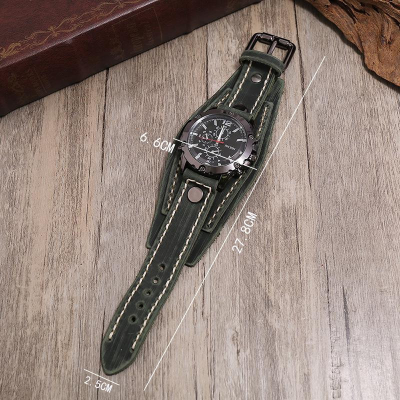 Herrenuhr Analoguhr, Quarz, Leder, Schwarz, Vintage - Bild 4