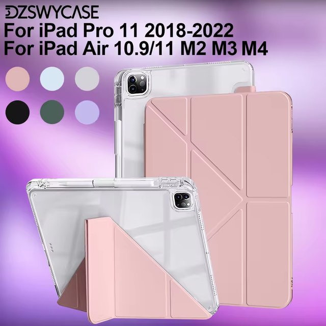 DZSWYCASE Schutzhülle für iPad Pro 11 (2018-2022) und iPad Air 10.9/11 M2 M3 M4, stoßfeste und schlanke Hülle mit Stifthalter, transparent/pink - Bild 1