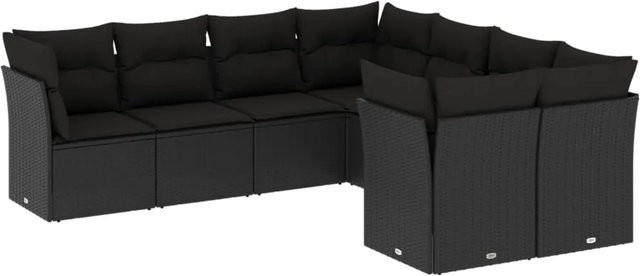 vidaXL 8-tlg Garten-Sofagarnitur in L-Form aus Polyrattan mit Kissen und Stauraum, Schwarz - Bild 1