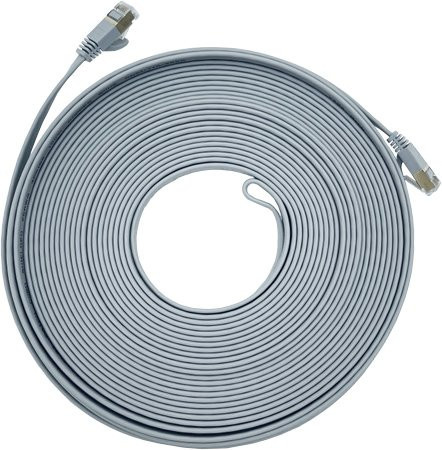 Vago-Tools CAT7 Patchkabel Ethernet LAN Netzwerkkabel flach grau, 30 m - Bild 1