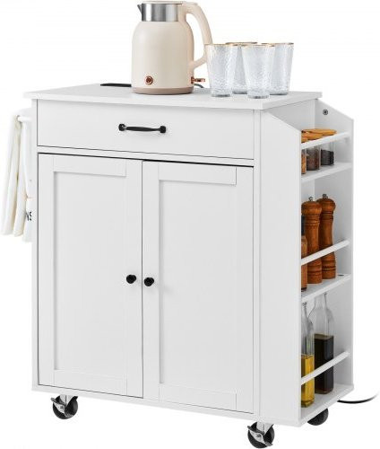 VEVOR Kücheninsel Rollwagen mit Schrank, Steckdose und Gewürzregal, Weiß, B/T/H: 81,0 x 38,0 x 86,0 cm - Bild 1