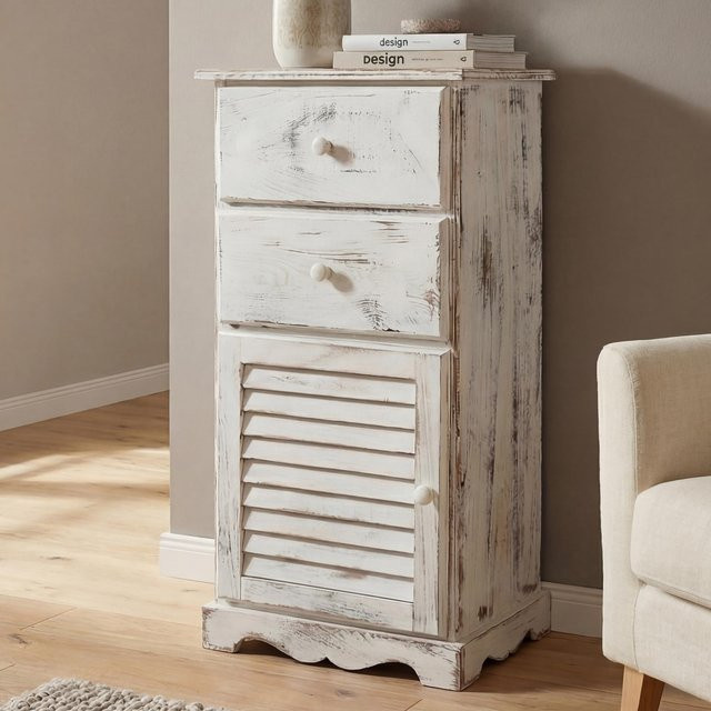 MCW Kommode im Shabby-Look aus Paulowniaholz in Weiß, B/T/H: 81 x 40 x 32 cm - Bild 1