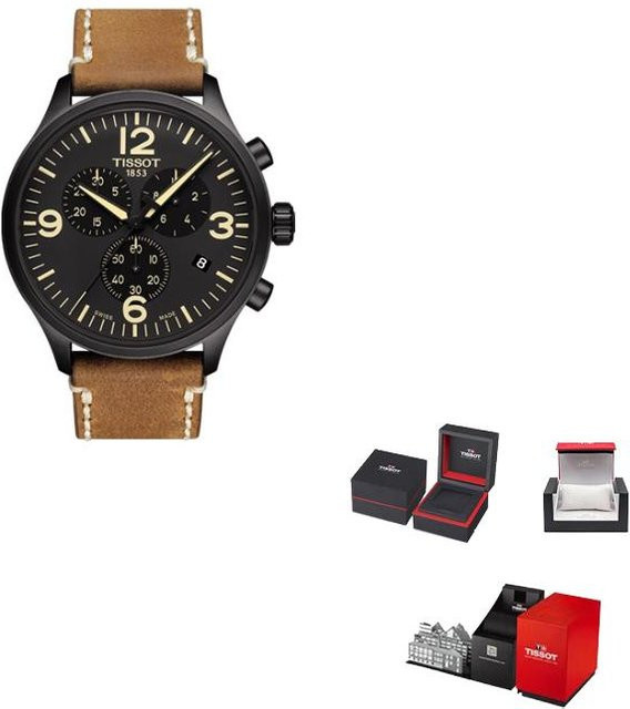 Tissot Armbanduhr, Analoguhr, Edelstahl, Leder, Schwarz, Herren - Bild 1
