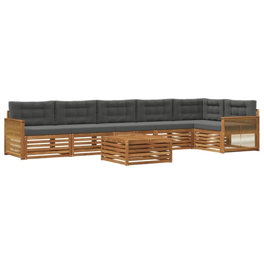 vidaXL Outdoor-Sofagarnitur L-Form aus Akazienholz mit 7 Kissen in Natur und Anthrazit - Bild 2