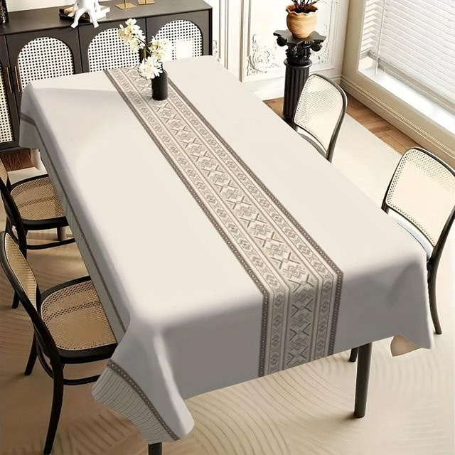 ZZN Tischdecke aus Polyester mit floraler Jacquard-Webung und Stickereien, Weiß, B/B: 145 x 145 cm - Bild 1