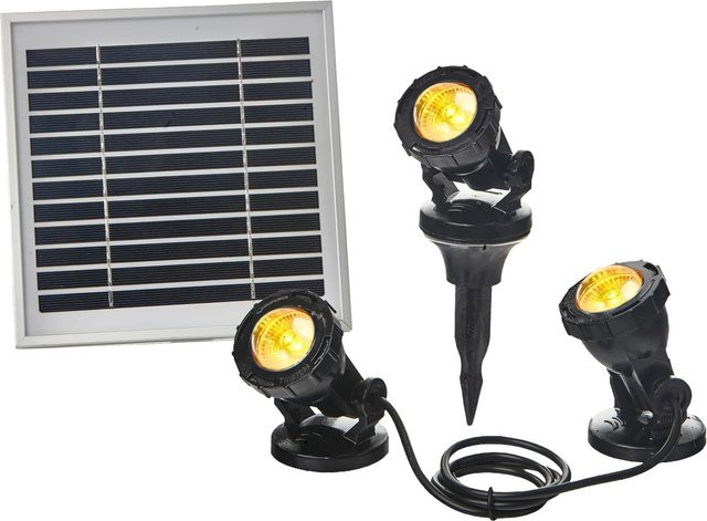 Heissner Solar Teich- und Gartenlicht Set mit RGB LED Spotlight in Multicolour und Dämmerungssensor, IP68 wasserdicht, Schwarz - Bild 1