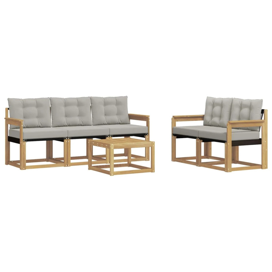 vidaXL Outdoor-Sofagarnitur 6-teilig aus Akazienholz mit Textilene und Kissen in Weiß-Hellgrau - Bild 2