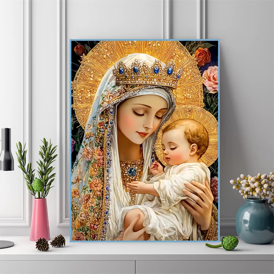 EverShine DIY Diamant-Mosaik Jungfrau Maria mit Rosen-Dekor, Strass-Gemälde in Multicolour, B/H: 30 x 30 cm - Bild 3