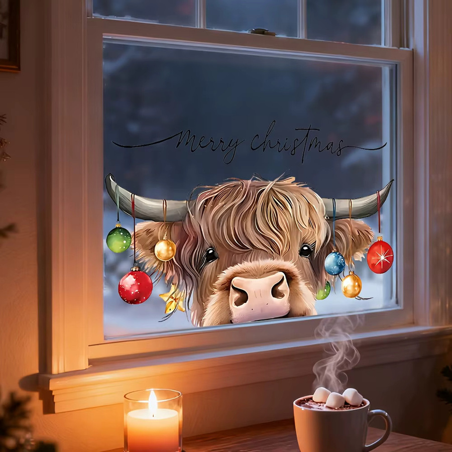 Weihnachten Highland Cattle Fensteraufkleber Wasserdicht und Rückstandsfrei für Glas und Dekoration in Mehrfarben - Bild 3