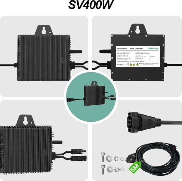 Sukflow Mikrowechselrichter Solar-Netzgekoppelter Konverter für Haushaltsnetzsysteme, Schwarz - Bild 1