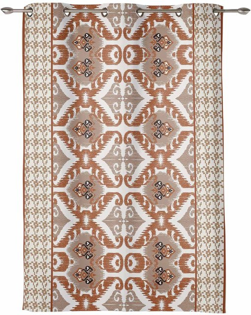 Böhmische Retro Gardine aus Polyester in Beige mit Boho-Druck und Ösen, Breite: 100 cm, Höhe: 160 cm - Bild 1