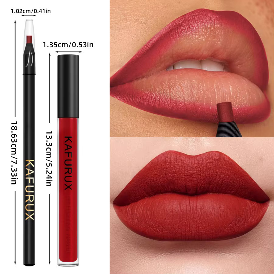 KAFURUX Lip Liner und Lip Gloss Set, Rot, Matt, Flüssigkeit - Bild 4