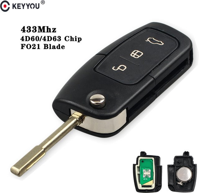 KEYYOU Flip Remote Key für Ford Fusion Mondeo Focus Fiesta Galaxy mit Transponder Chip 4D60/4D63 433MHz Original Schlüssel FO21 Klinge in Schwarz - Bild 1