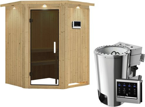Karibu Sauna Wolmar für 3 Personen mit 3,6 kW Saunaofen und externer Steuerung, beige - Bild 1