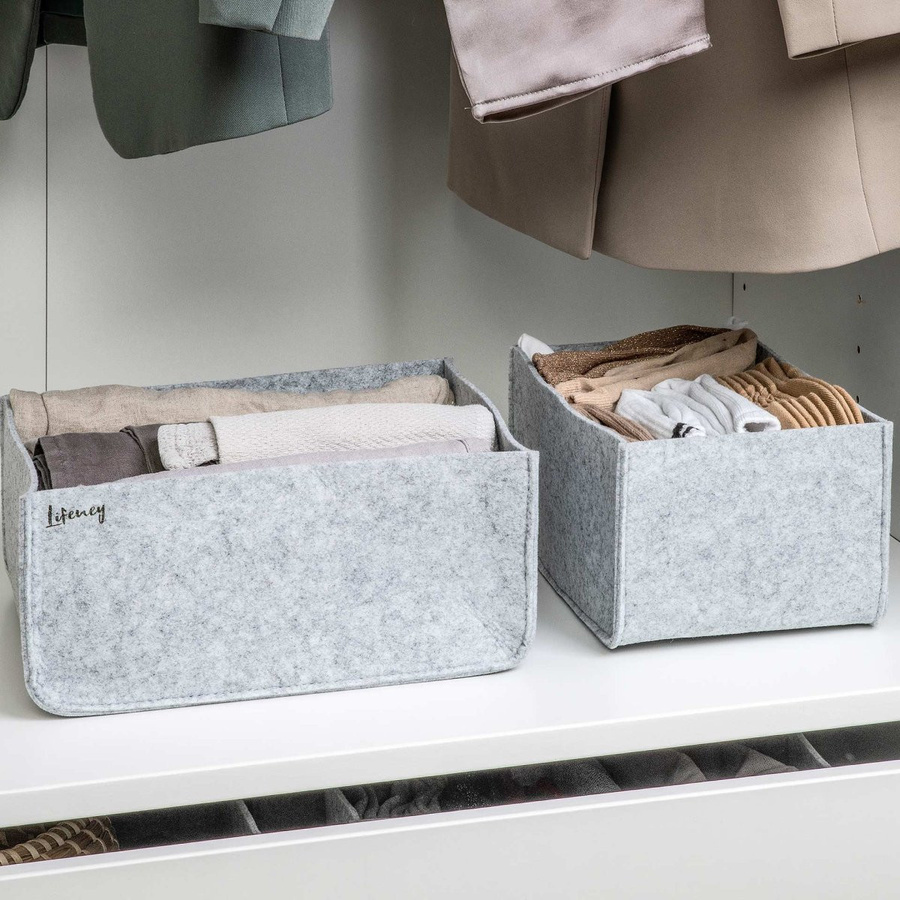 Lifeney Schubladenorganizer 2er Set aus Filz in Grau mit Trennern, B/T/H: 27,0 x 25,0 x 12,0 cm - Bild 2
