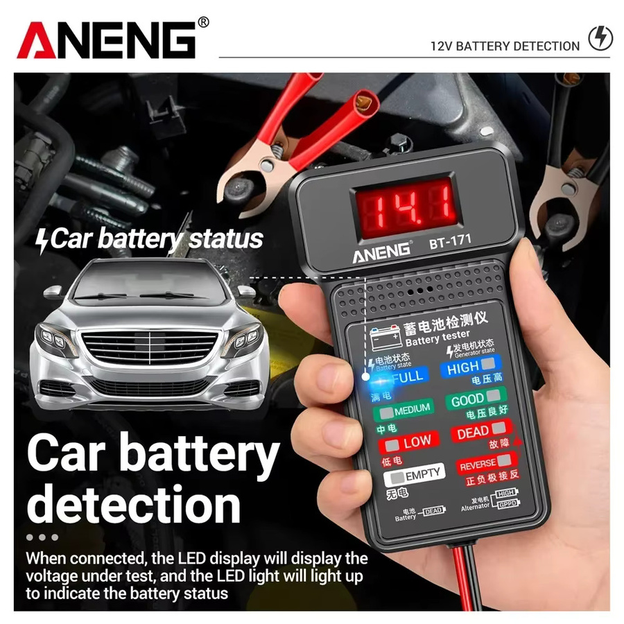 ANENG Multifunktionaler Batterietester BT-171 für 12 V mit LED-Display in Schwarz - Bild 2