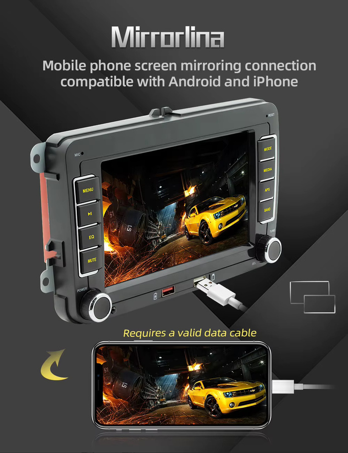 BQCC 7 Zoll 2Din Auto-Player mit Wireless CarPlay und Android Auto für Volkswagen VW CC Passat B7 Polo Golf 5 6 Jetta, Schwarz - Bild 2