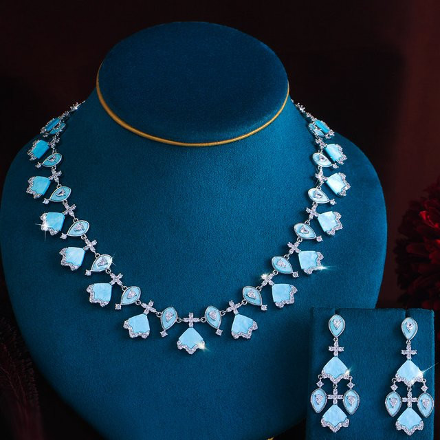 Pera Halskettenset Silber, blaues Emaille-Muscheldesign, Zirkonia, Damen - Bild 1
