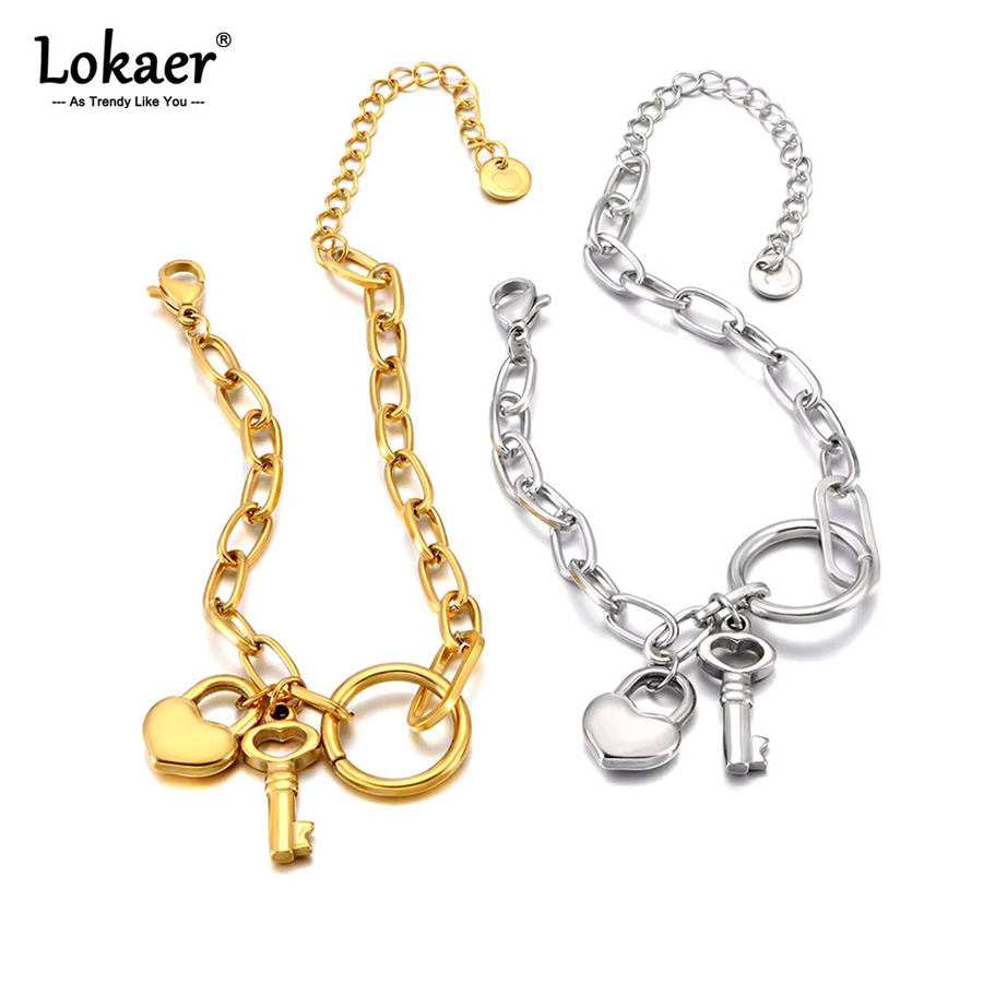 Lokaer Armband, Edelstahl, goldfarben, Herz-Schlüssel-Anhänger, Damen - Bild 2