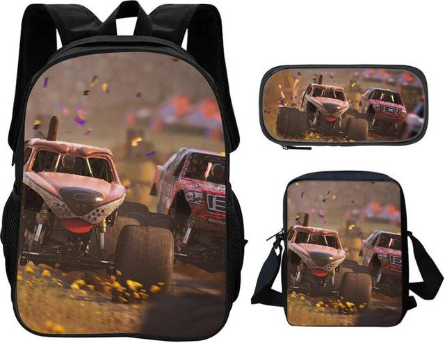 Monster Jam 3-teiliges Set aus Rucksack, Federmäppchen und Umhängetasche in Multicolour mit Cartoon-Aufdruck - Bild 1