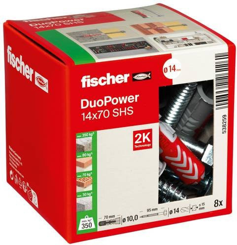 Fischer DuoPower Allzweckdübel aus Nylon in Grau, Durchmesser: 14 mm, Länge: 70 mm - Bild 1