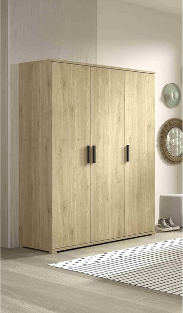 Vipack Kleiderschrank SAM mit 3 Türen in Eiche und Schwarz, moderner Melamin-Kleiderschrank für Schlafzimmer und Jugendzimmer - Bild 1