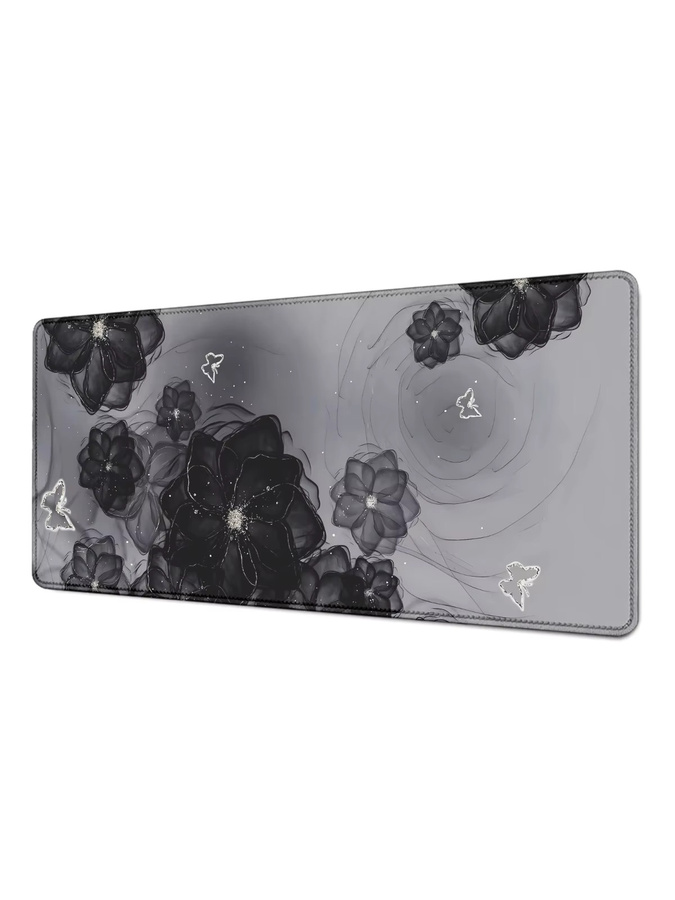 Pretty Art Flower XXL Mauspad im Kawaii-Design, Schwarz-Weiß, Schreibtischunterlage für Laptop und Tastatur - Bild 3