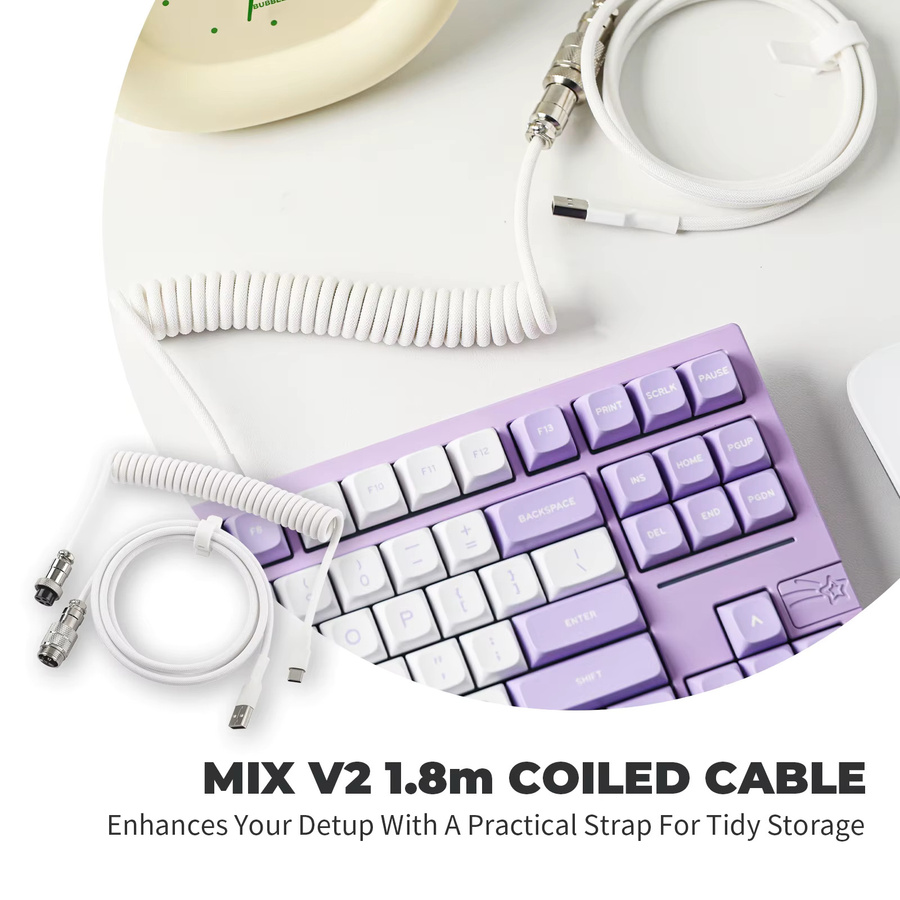 Spiraltastaturkabel USB C auf USB A in Weiß, 1,8 m Länge für mechanische Gaming-Tastaturen - Bild 1