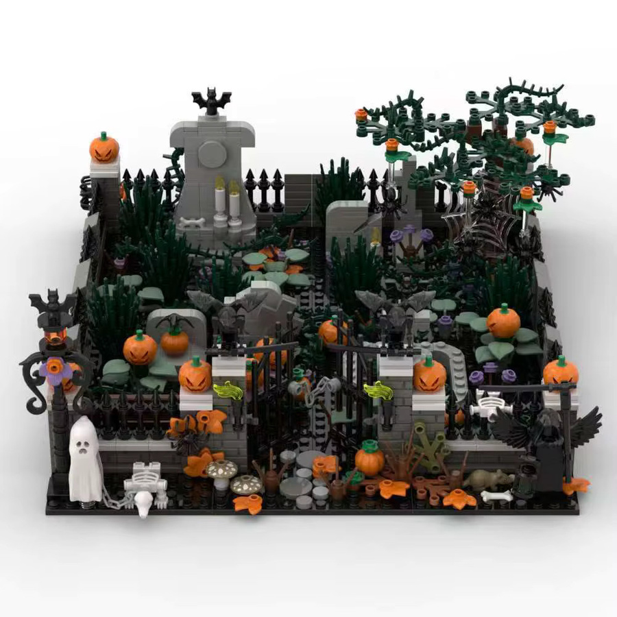 SixBricks MOC Halloween Dekoration Tod Geist Friedhof Spukhaus Bausteine Set - Bild 3