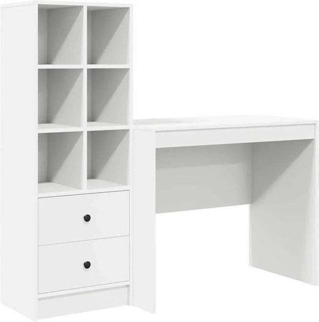 vidaXL Schreibtisch mit Hochboard Set, 2-teiliges Büroset in Weiß, minimalistisches Design aus Holzwerkstoff - Bild 1