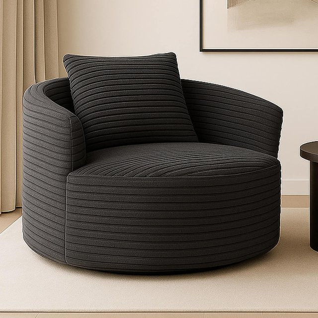MCW Loungesessel P18 Polstersessel mit Armlehnen aus Cord in Dunkelgrau, B/T/H: 86 x 66 x 41 cm - Bild 1