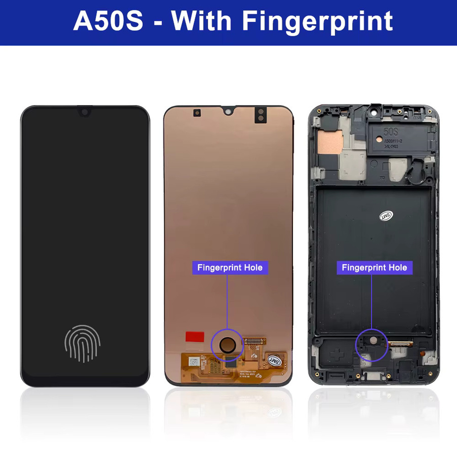 Samsung Super AMOLED LCD Display mit Rahmen und Fingerabdruck-Funktion für Galaxy A50s A507F A507FN in Schwarz - Bild 3