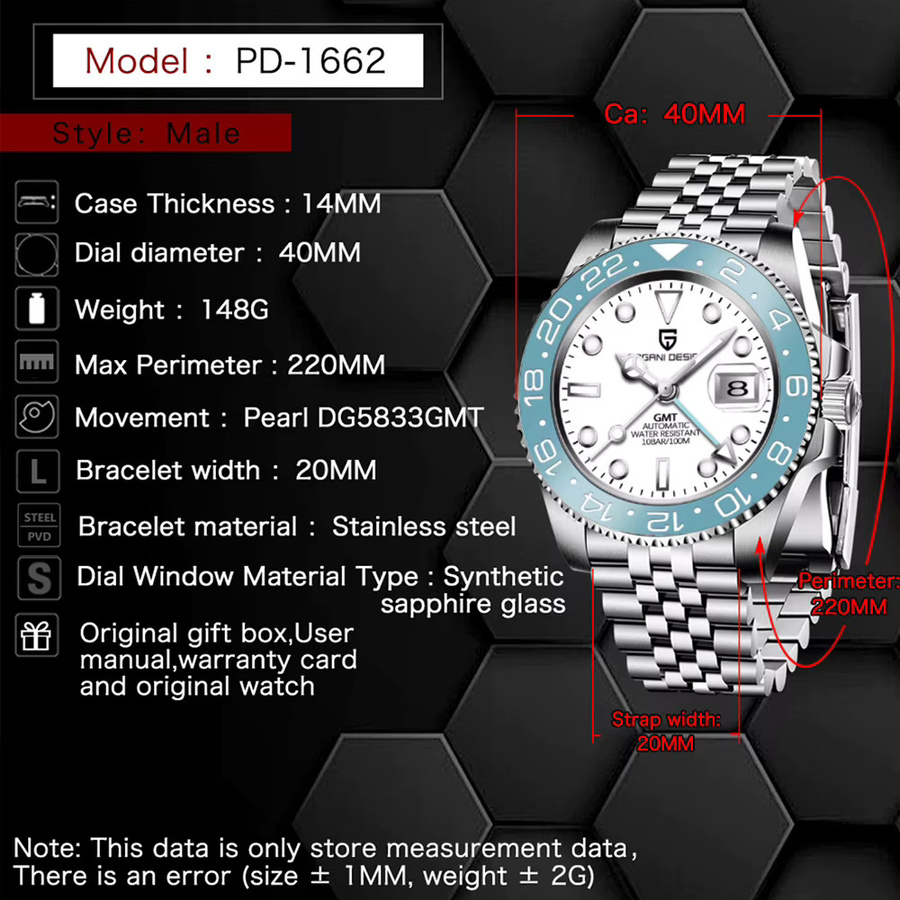 PAGANI DESIGN GMT-Uhr, Automatik, Edelstahl, Keramik-Lünette, Herren - Bild 2