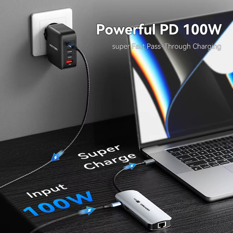Vention USB C Hub mit HDMI 4K60Hz, RJ45 Ethernet und 100W PD für MacBook, iPhone 15, iPad und Laptop - Bild 5