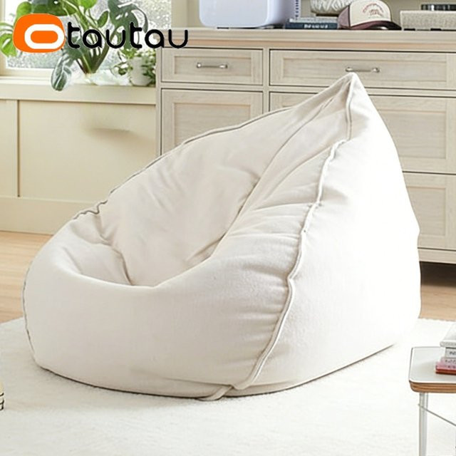 OTAUTAU Sitzsackbezug aus reiner Baumwolle für Chaiselongue-Eckhocker, Beige/Weiß - Bild 1