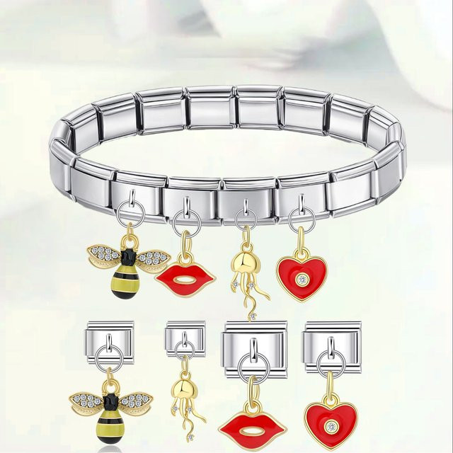 Anhänger Biene, Qualle, Herz, Edelstahl, Gold, Zirkonia - Bild 1
