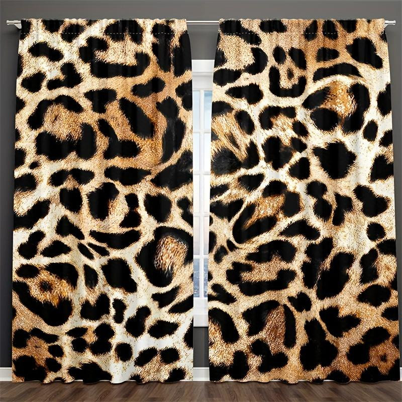 2er-Set Vorhänge mit Leoparden- und Kuhmuster von Household supplies MH, halbtransparent, B: 210 cm, H: 230 cm - Bild 3