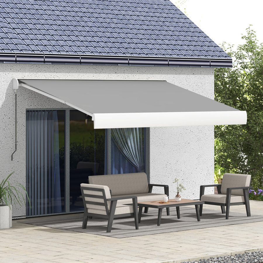 Outsunny Gelenkarmmarkise Elektrisch mit Handkurbel und Fernbedienung, Balkonmarkise Sonnenschutz zur Wandmontage aus Aluminium, Hellgrau - Bild 2