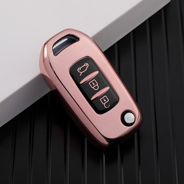 CarPedal Galvanisiertes Autoschlüsseletui Fob Cover Shell für Renault und Dacia in Rosa - Bild 1